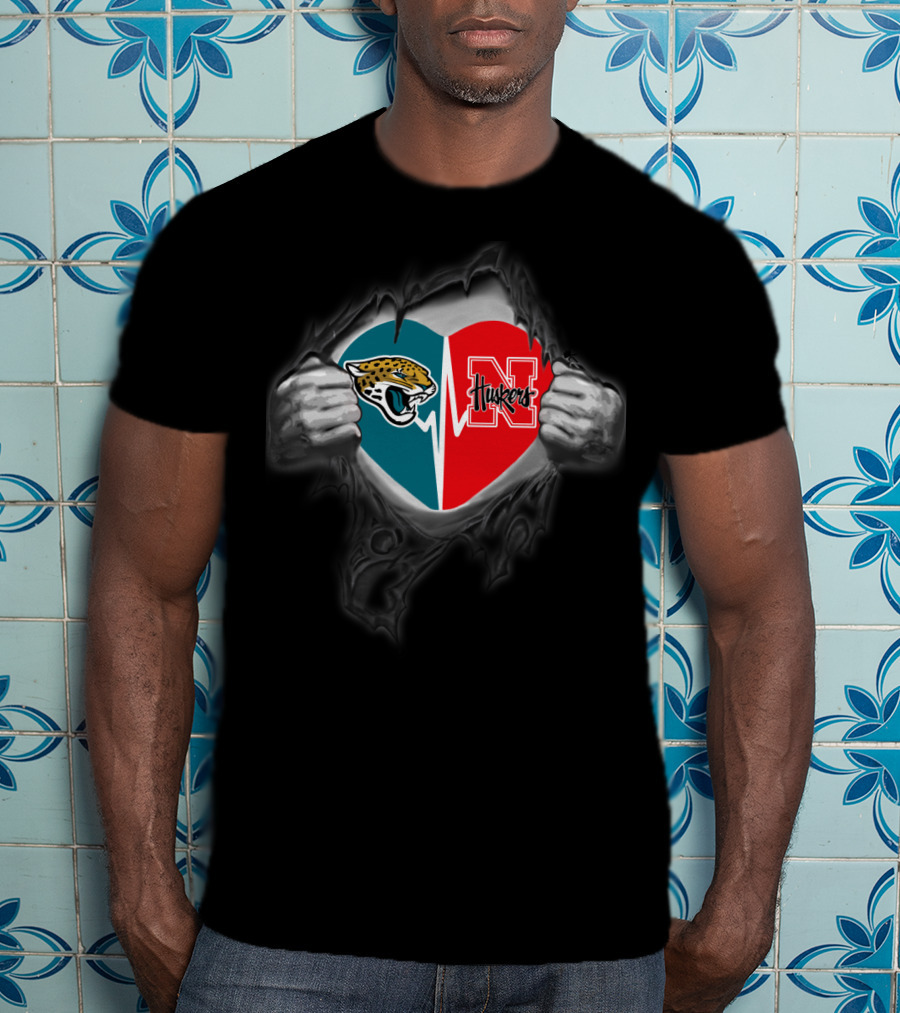 Jaguars Huskers Heart Split Logo Fan T-Shirt