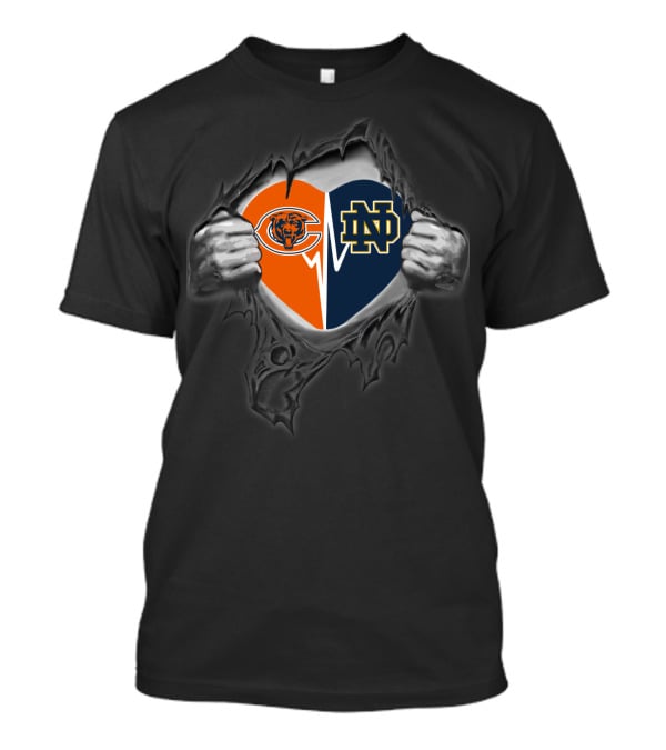 Chicago Bears Notre Dame Heart Torn T-Shirt