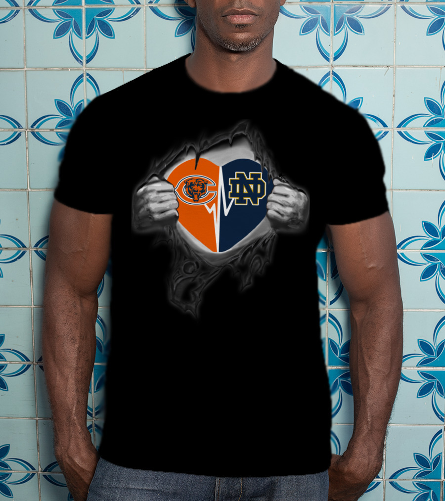 Chicago Bears Notre Dame Heart Torn T-Shirt