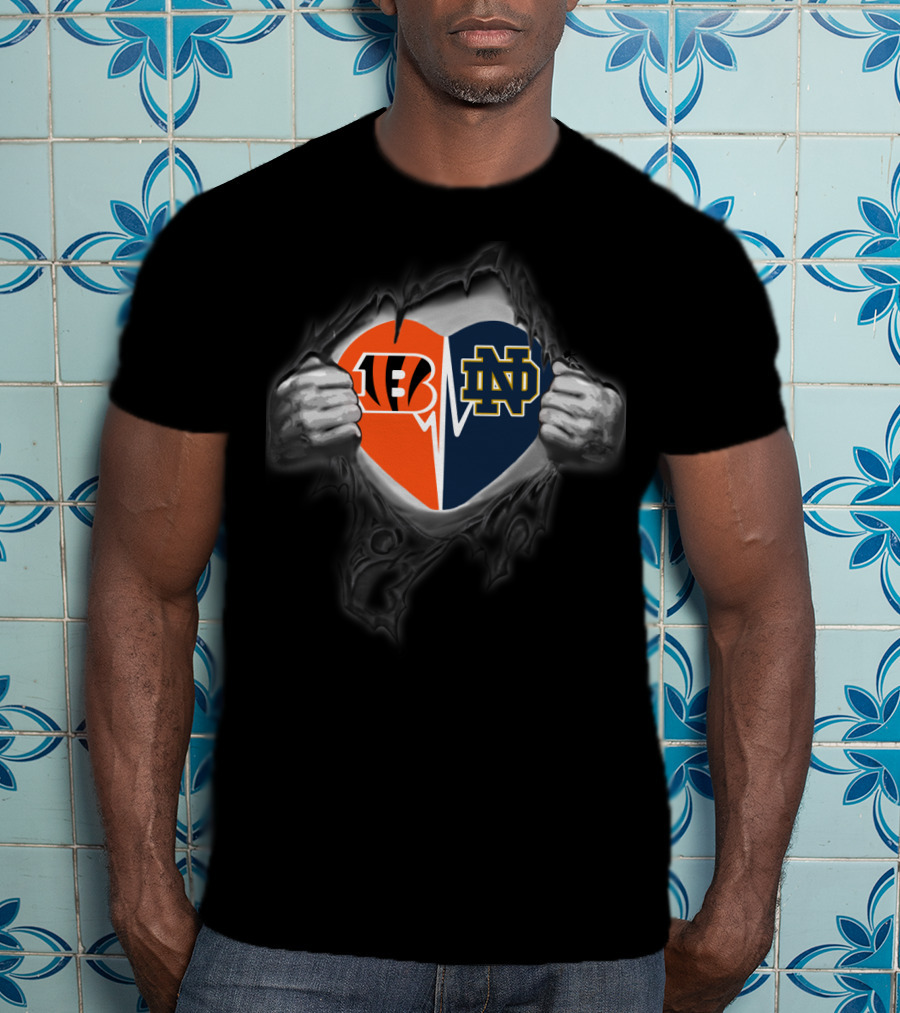 Bengals Notre Dame Heart Logo Fusion T-Shirt