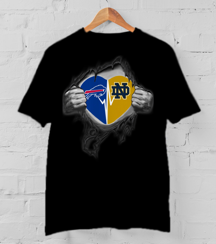 Buffalo Bills Notre Dame Split Heart Logo Fusion T-Shirt