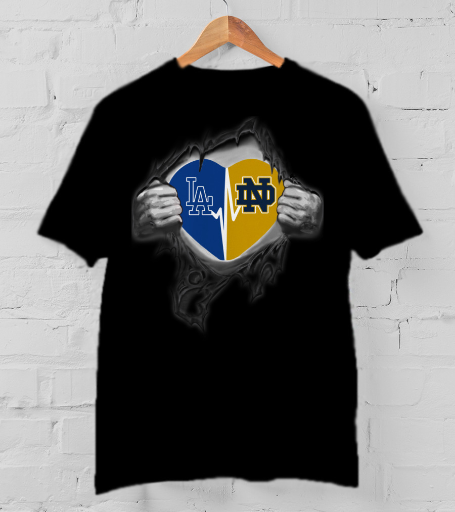 La Dodgers Notre Dame Heart Logo Fusion T-Shirt