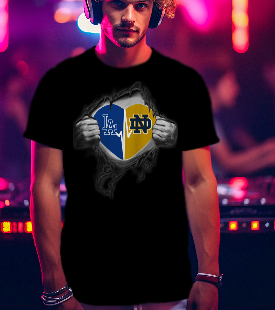 La Dodgers Notre Dame Heart Logo Fusion T-Shirt