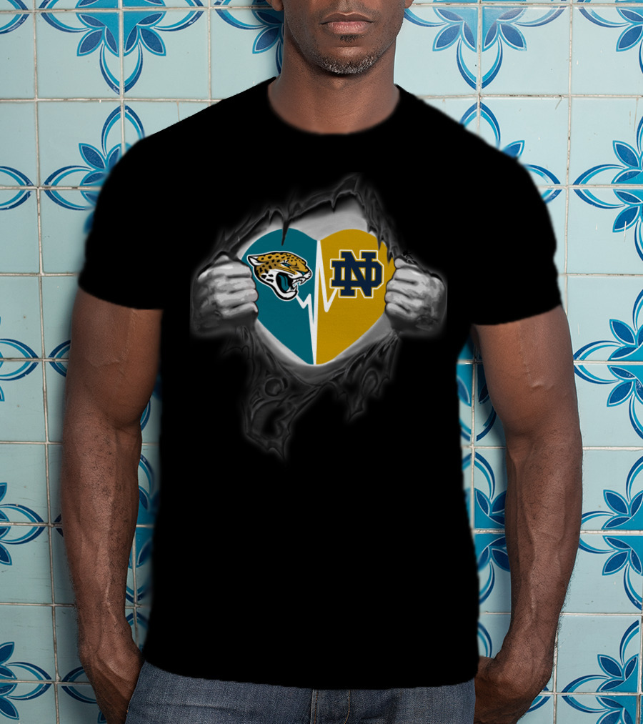 Jaguars Notre Dame Heart Logo Combination T-Shirt
