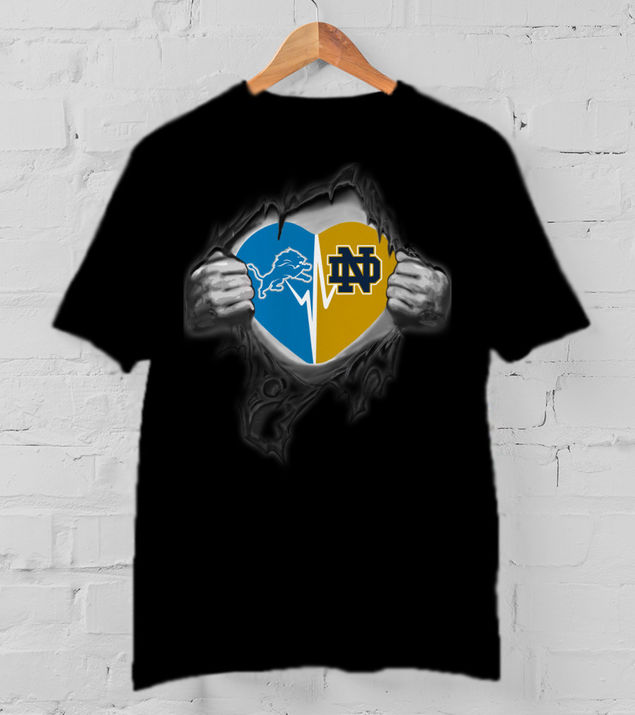 Lions Notre Dame Heart Split Allegiance T-Shirt