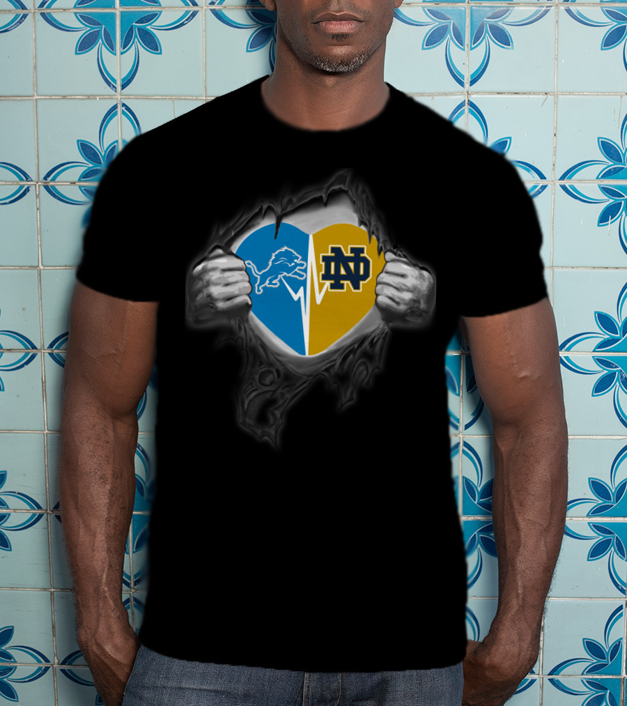 Lions Notre Dame Heart Split Allegiance T-Shirt