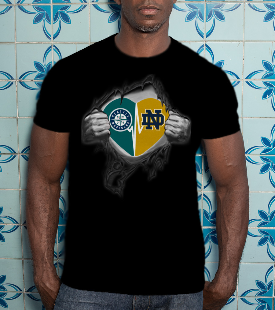 Seattle Mariners Notre Dame Heart Logo Combination T-Shirt