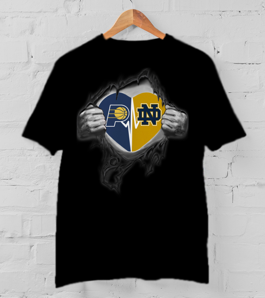 Pacers Notre Dame Heartbeat Logos Peeling Hands T-Shirt