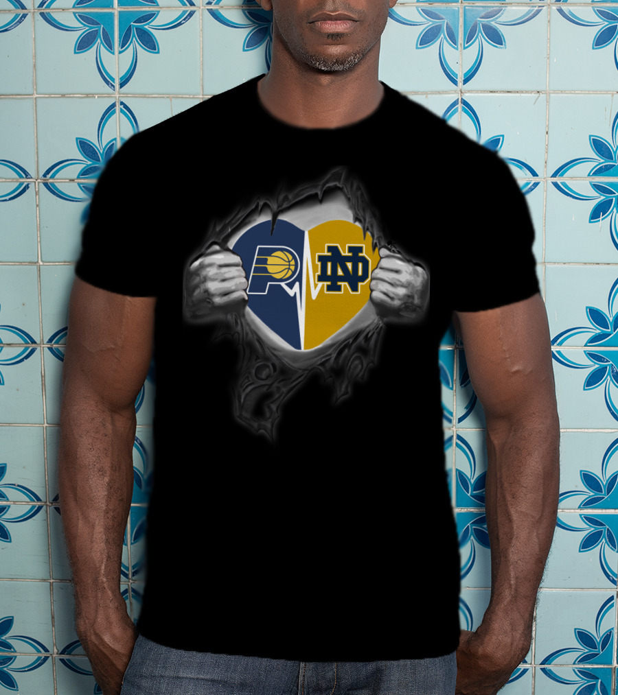 Pacers Notre Dame Heartbeat Logos Peeling Hands T-Shirt