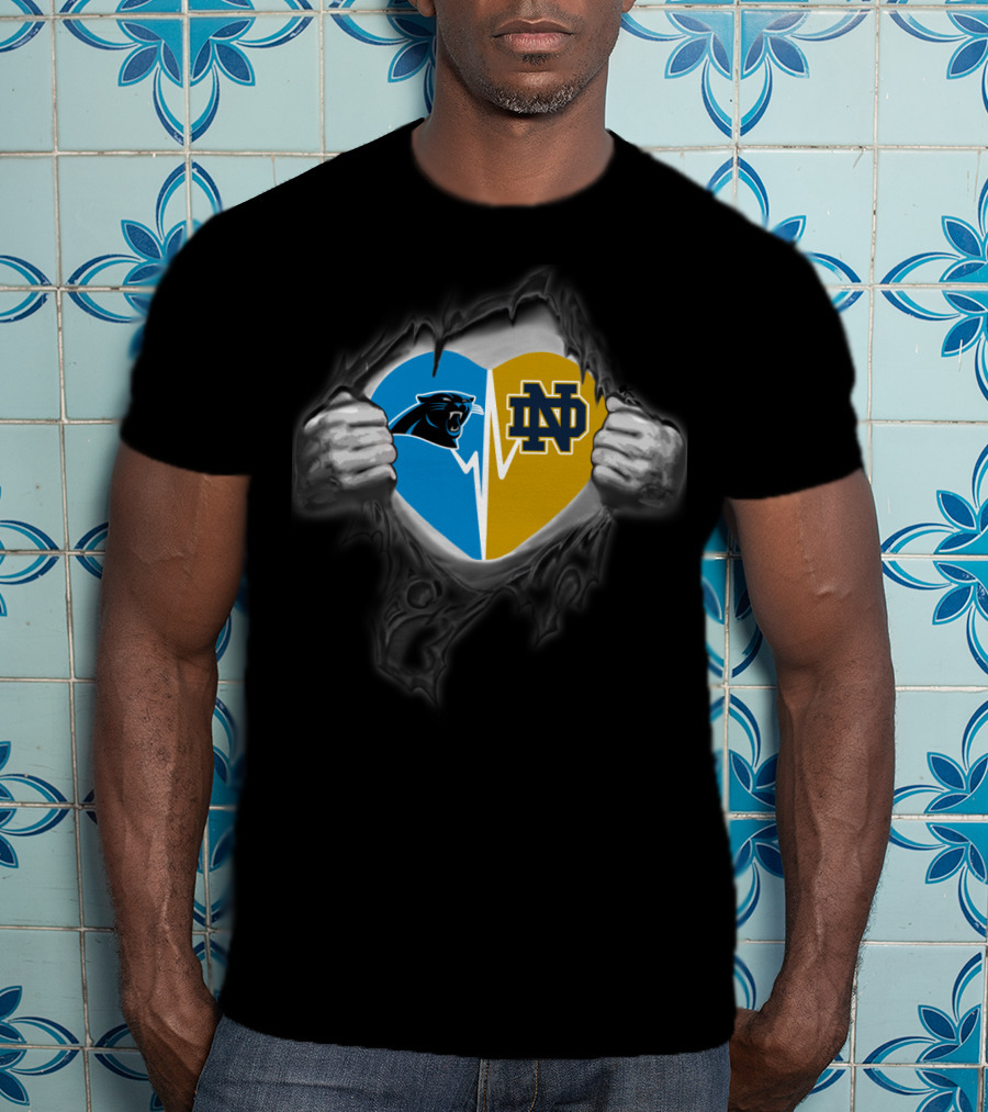 Panthers Nd Heart Inside Steel Rip T-Shirt
