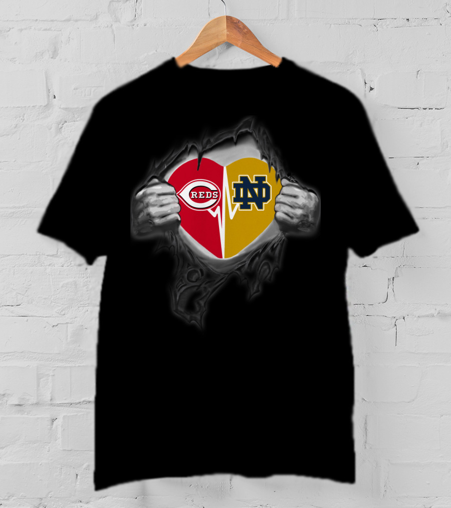 Cincinnati Reds Notre Dame Heart Rip T-Shirt