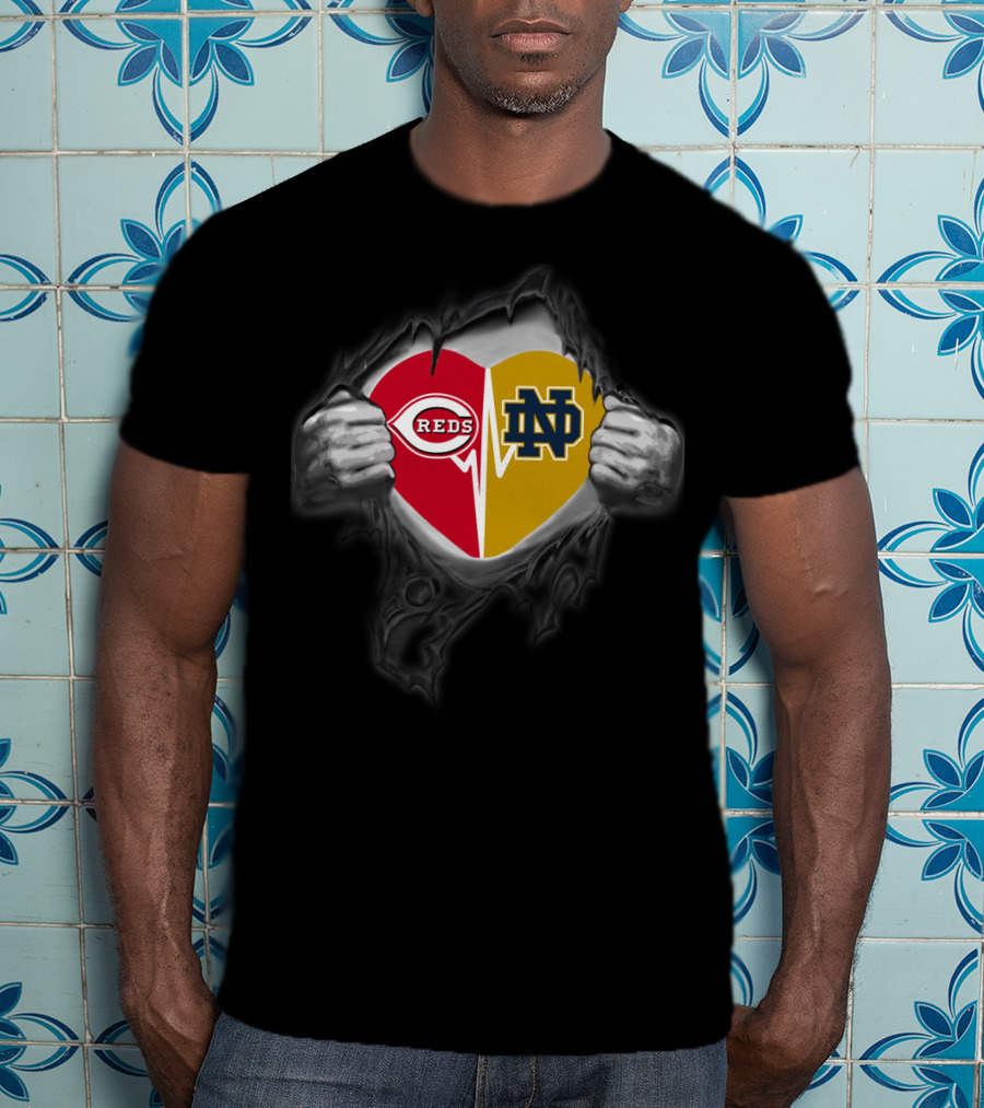Cincinnati Reds Notre Dame Heart Rip T-Shirt