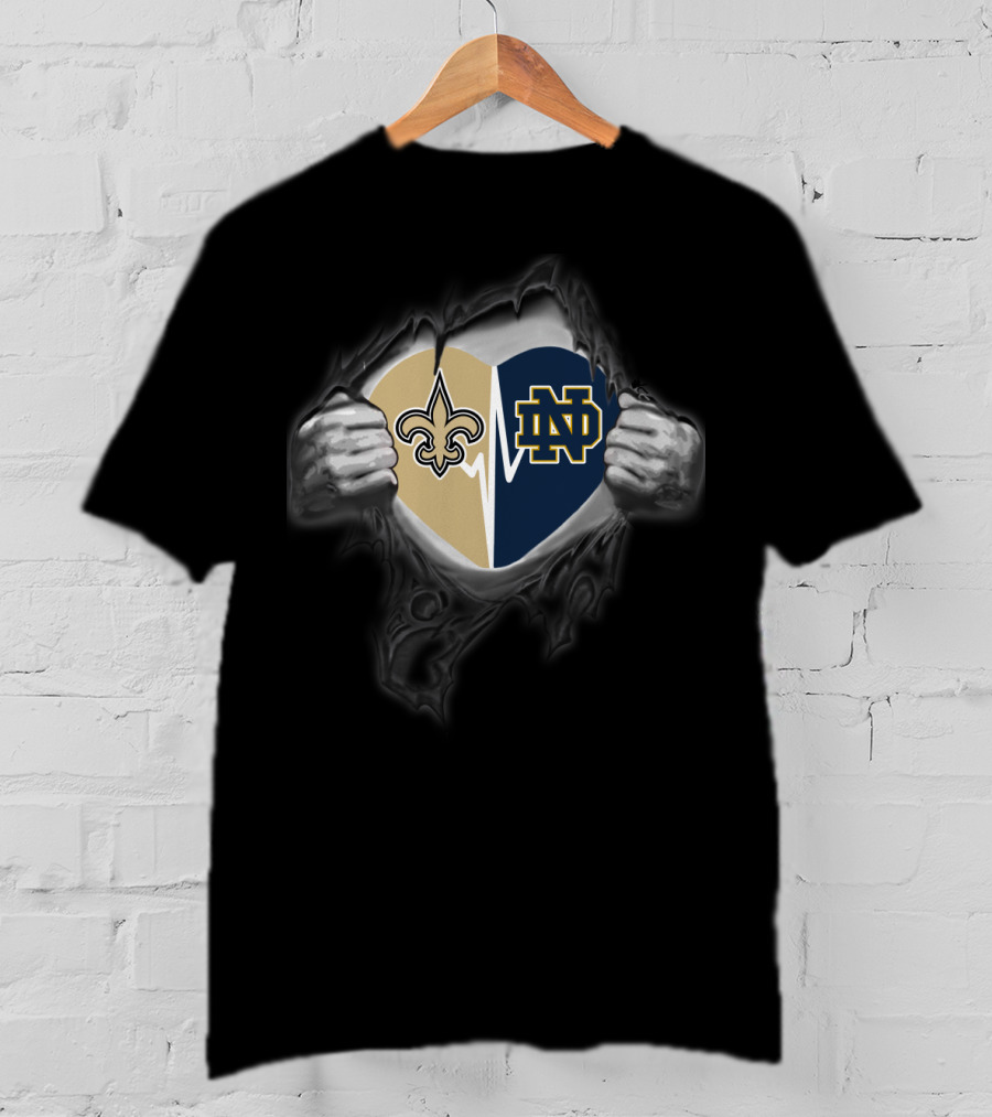 New Orleans Saints Notre Dame Fighting Irish Heart Hoodie T-Shirt