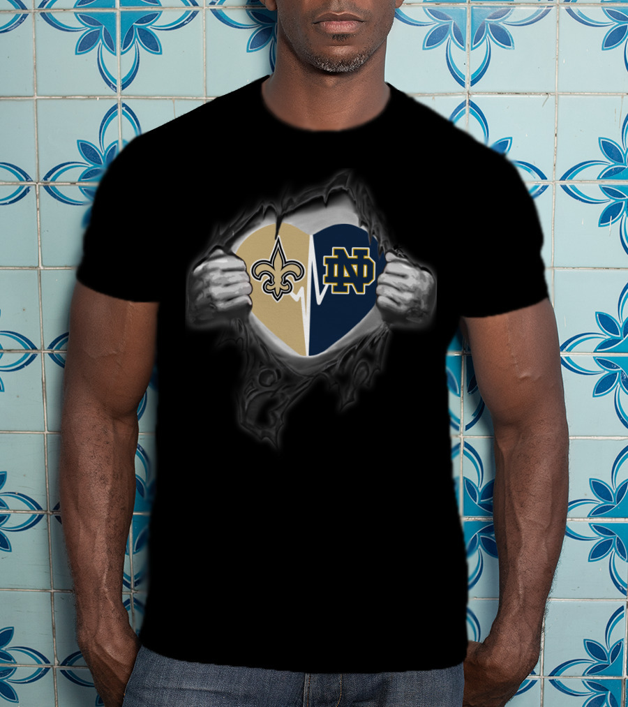 New Orleans Saints Notre Dame Fighting Irish Heart Hoodie T-Shirt