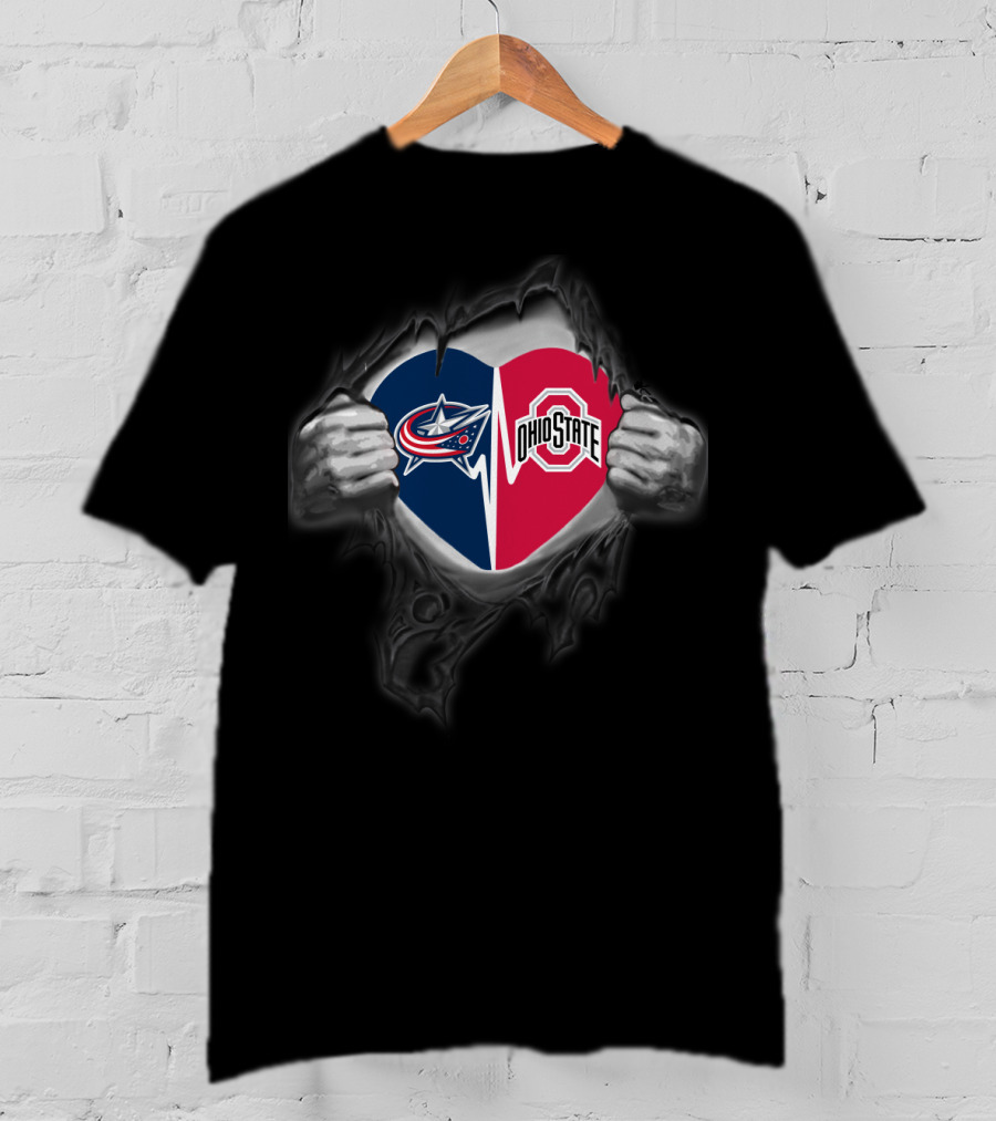 Blue Jackets Ohio State Heart Torn T-Shirt