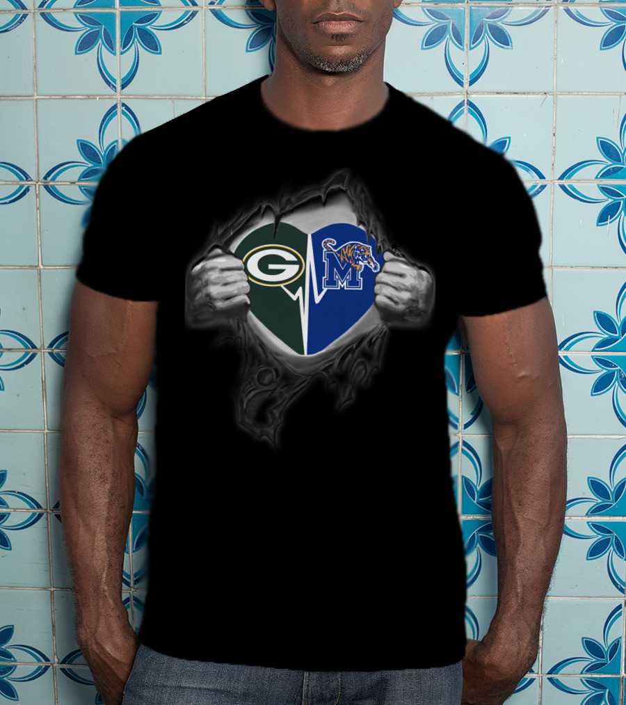 Packers Heart Memphis Tigers Passion Logo Fusion T-Shirt