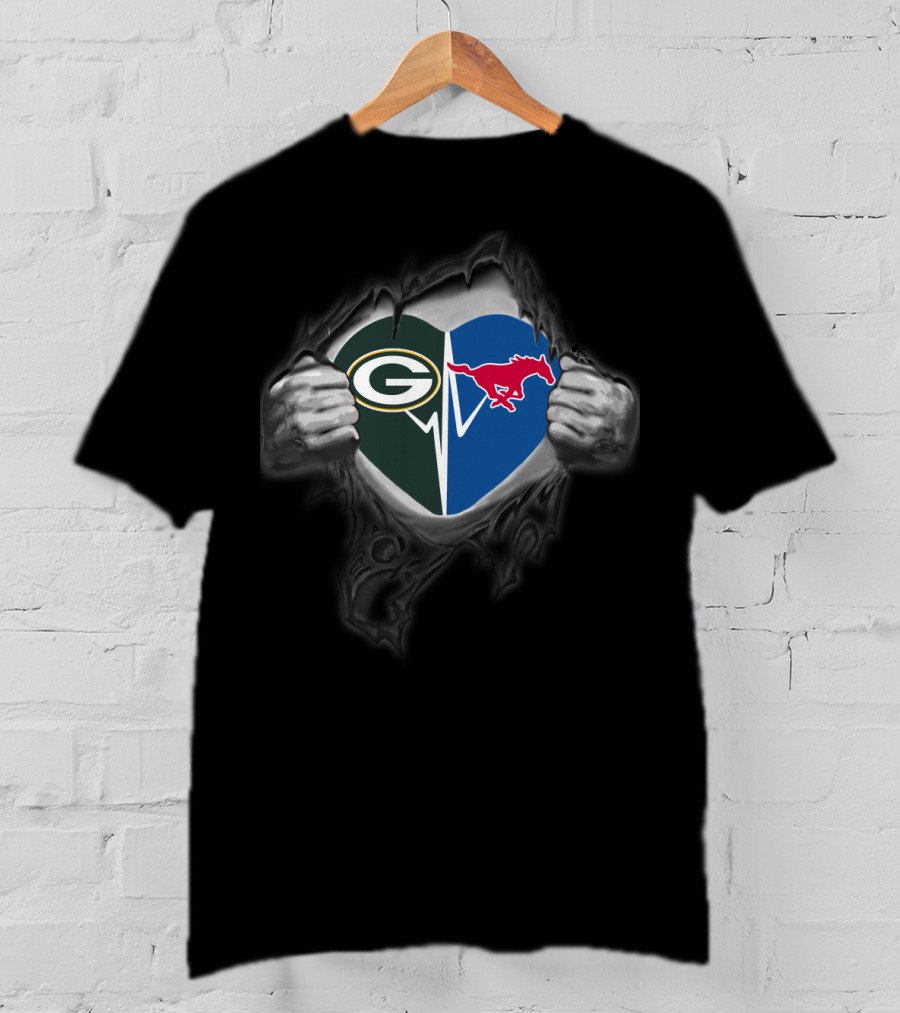 Green Bay Packers Smu Mustangs Heartbeat Fusion T-Shirt