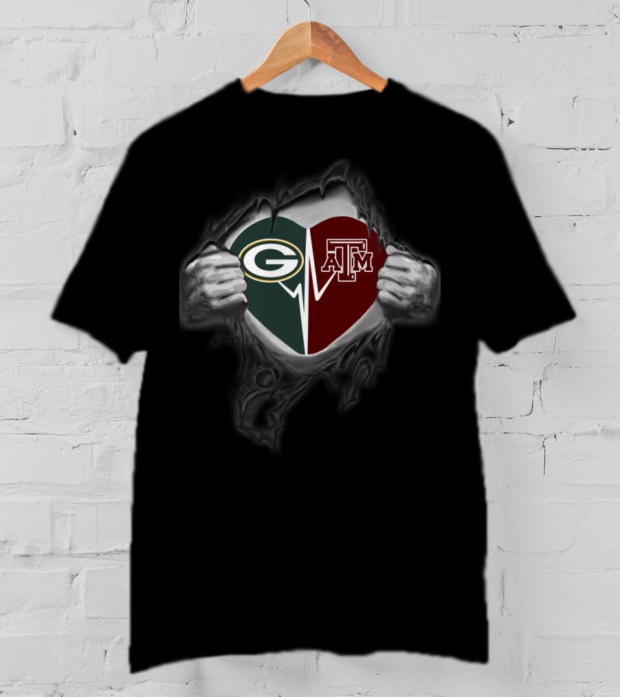 Packers Texas A&M Aggies Heart Logo Fusion T-Shirt