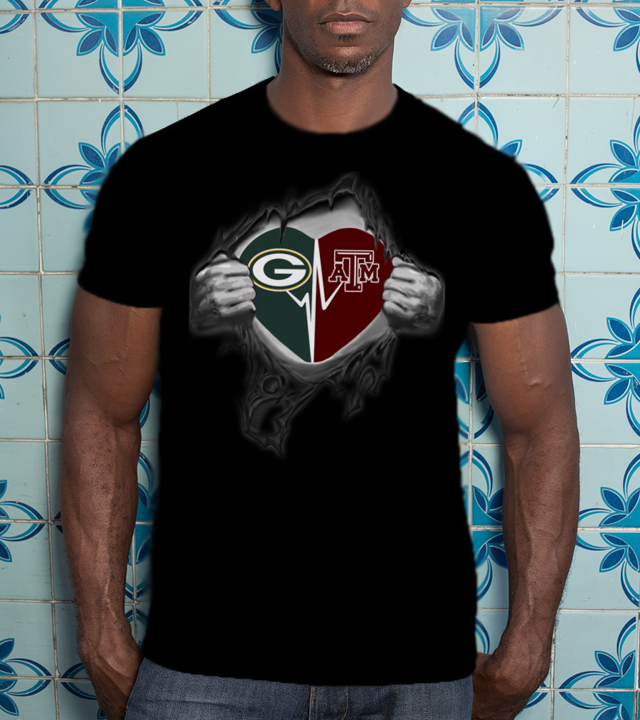 Packers Texas A&M Aggies Heart Logo Fusion T-Shirt