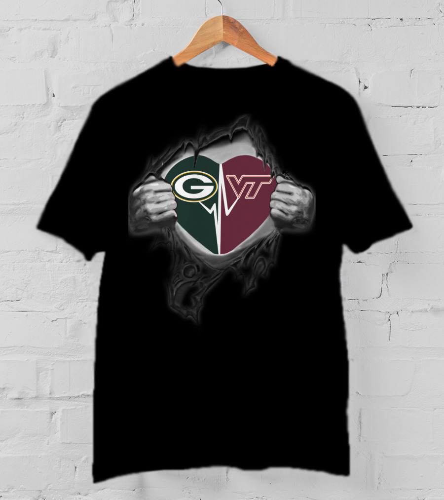Packers Heart With Virginia Tech Hokies Vt T-Shirt