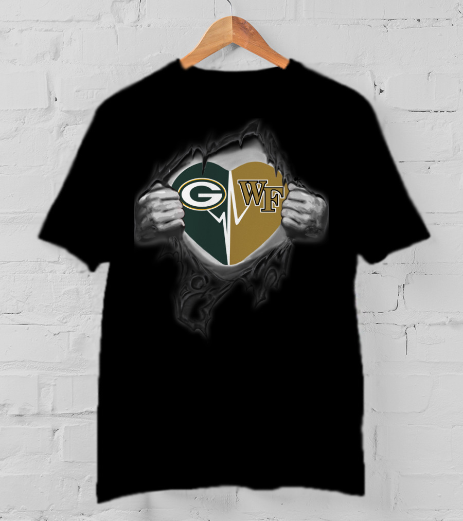 Packers Heart Wake Forest Wf Logo Split T-Shirt