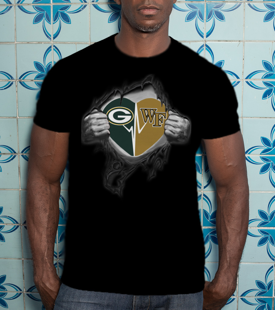 Packers Heart Wake Forest Wf Logo Split T-Shirt
