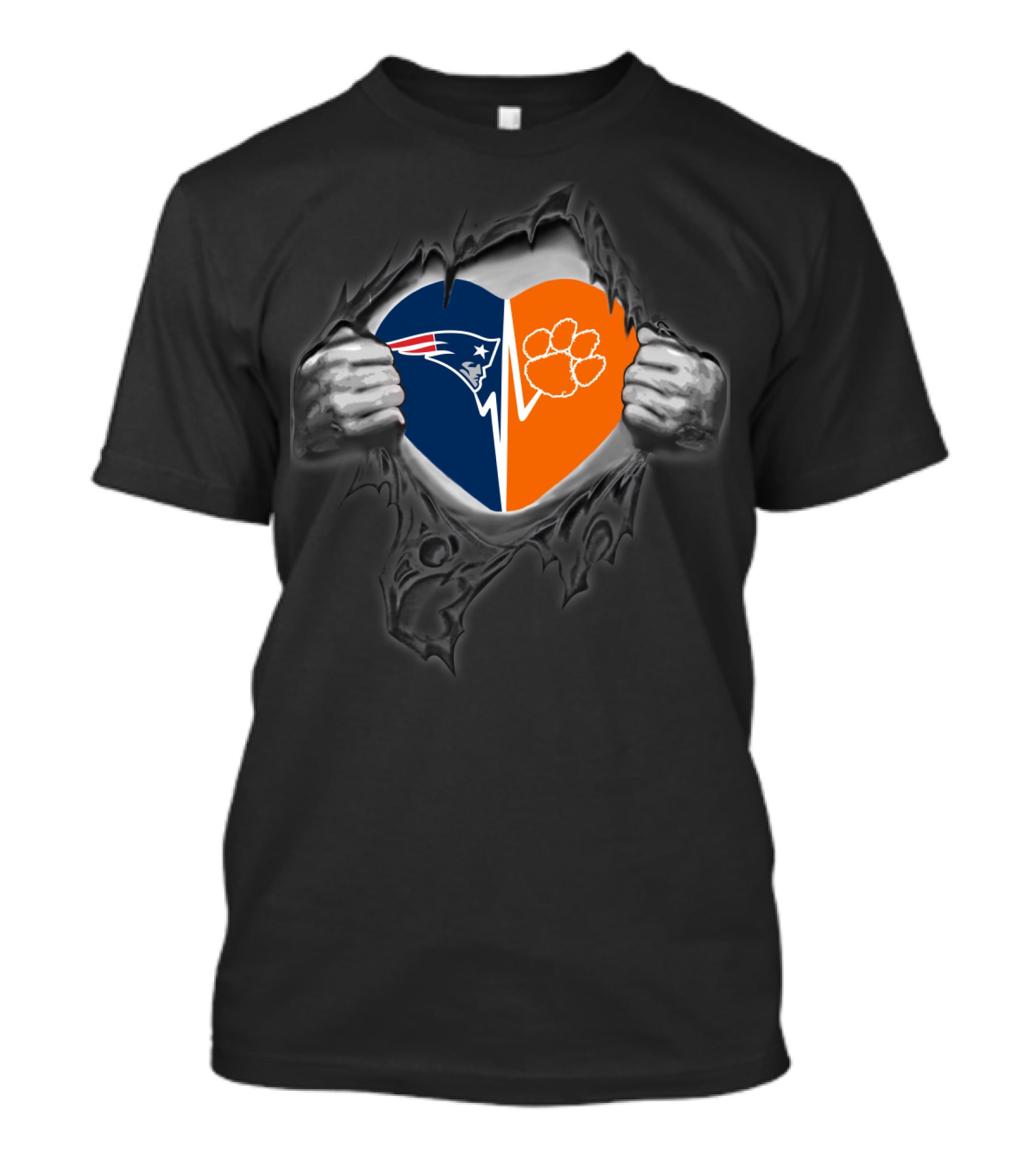 Patriots Clemson Tigers Heart Logo Rip T-Shirt