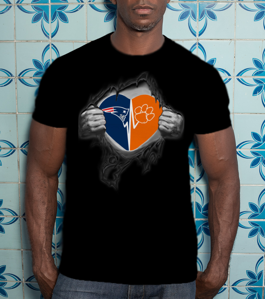 Patriots Clemson Tigers Heart Logo Rip T-Shirt