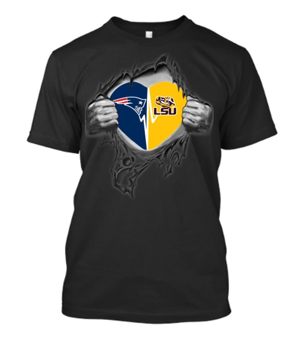 Patriots Heart Lsu Tigers Fan Team Logos T-Shirt