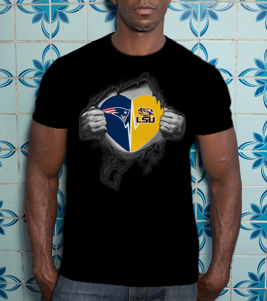 Patriots Heart Lsu Tigers Fan Team Logos T-Shirt