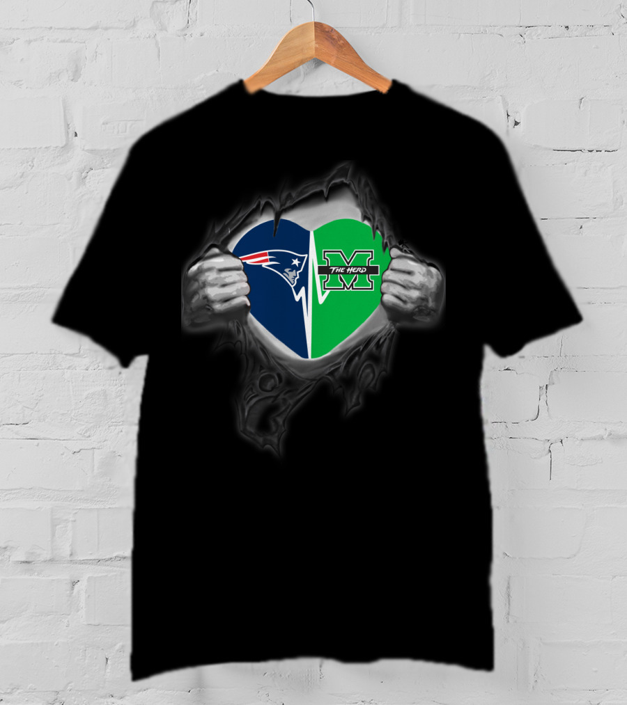 Heart Of Patriots And Marshall Thundering Herd Fan Combination T-Shirt
