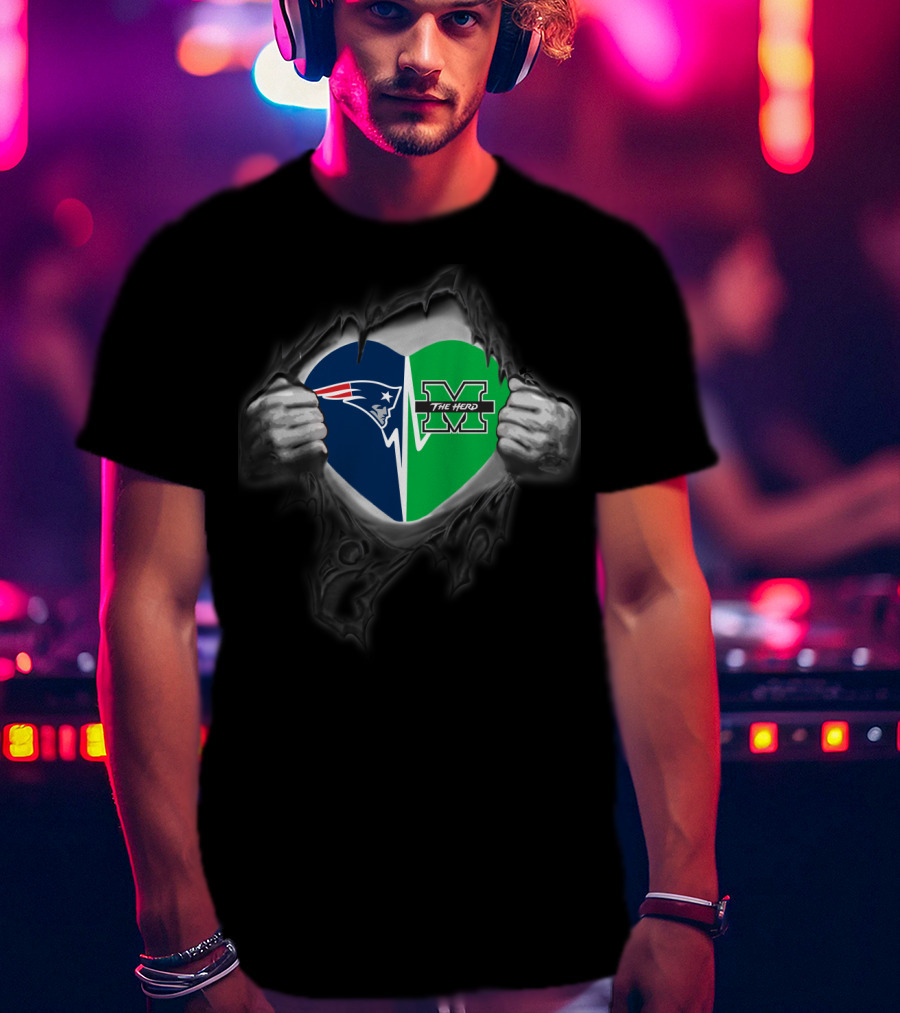 Heart Of Patriots And Marshall Thundering Herd Fan Combination T-Shirt