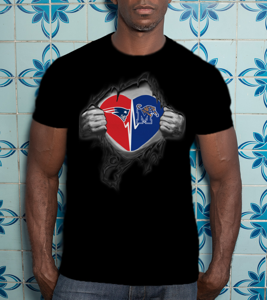 New England Patriots Memphis Tigers Heart Logo Fan Support T-Shirt