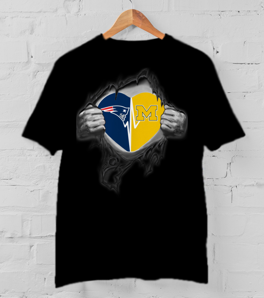 New England Patriots And Michigan Wolverines Heart T-Shirt