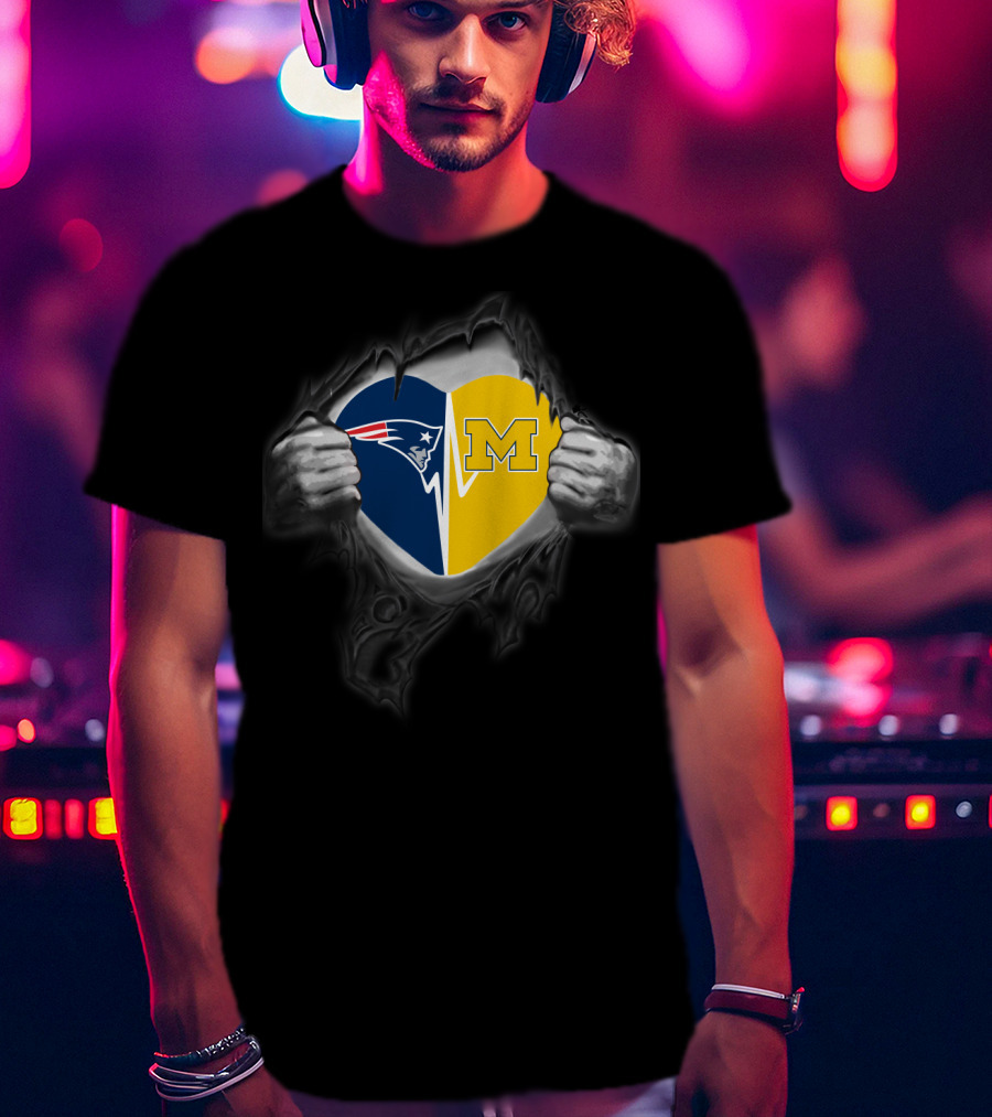 New England Patriots And Michigan Wolverines Heart T-Shirt