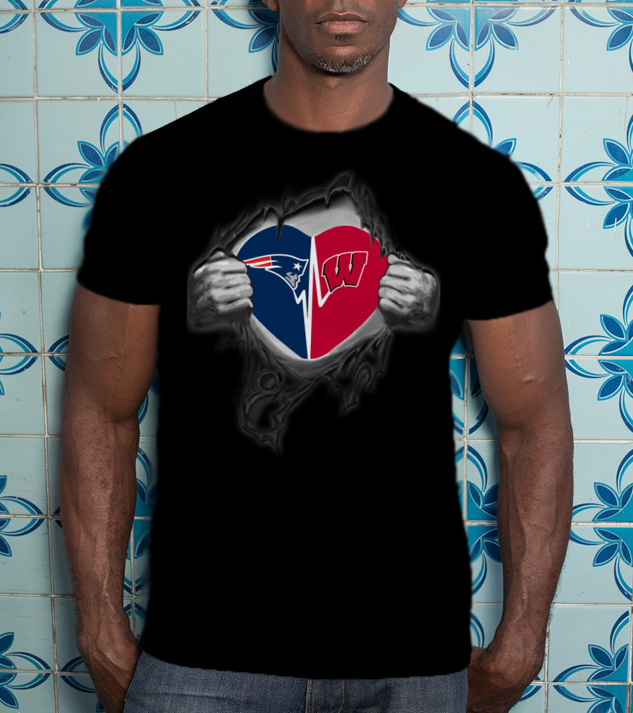New England Patriots Wisconsin Badgers Heart T-Shirt