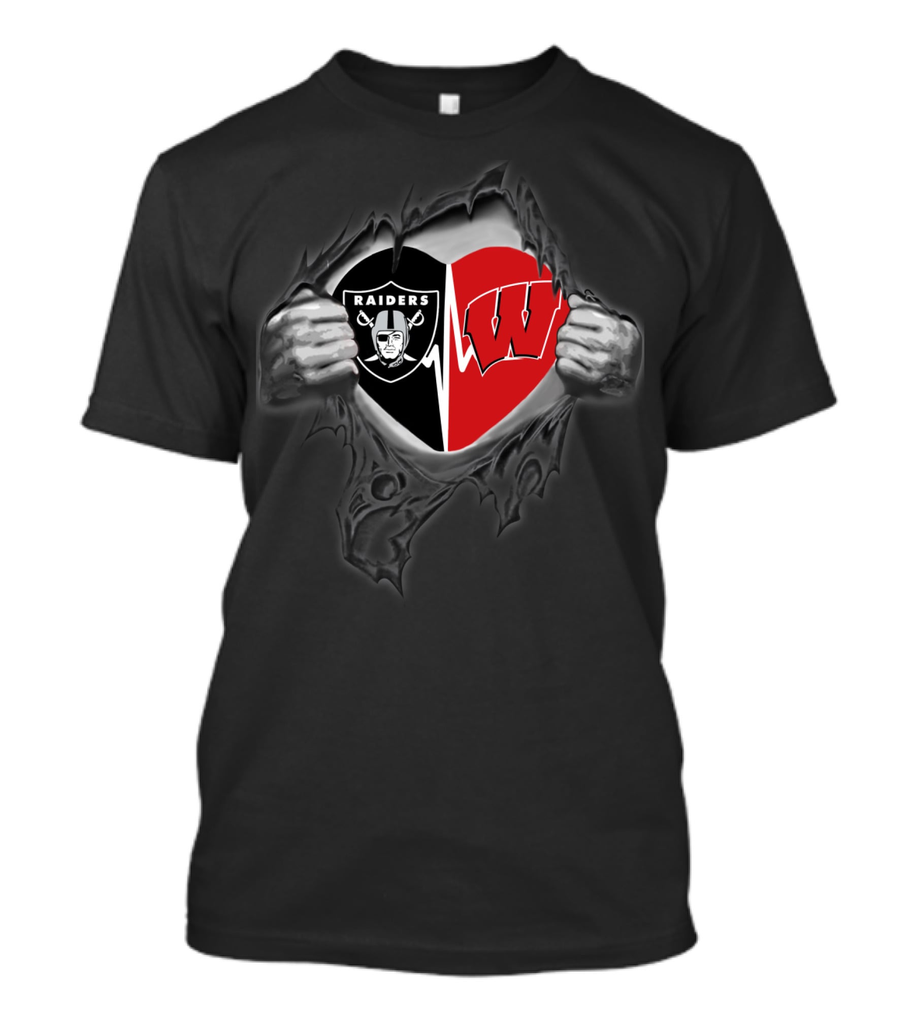 Raiders Wisconsin Badgers Heart Fusion T-Shirt