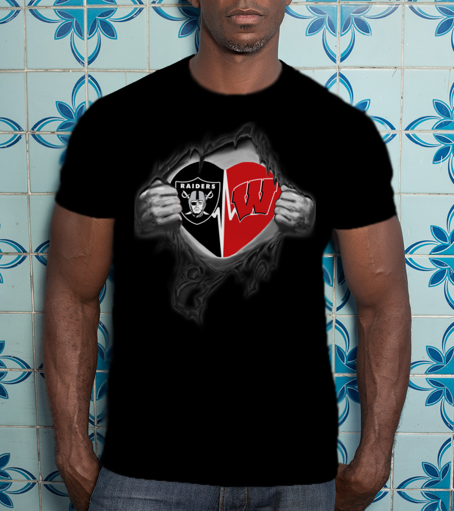 Raiders Wisconsin Badgers Heart Fusion T-Shirt