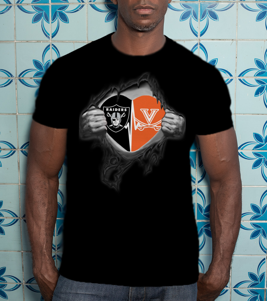 Raiders And Virginia Cavaliers Split Heart T-Shirt