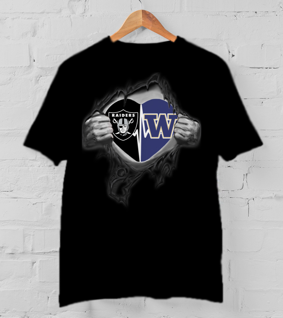 Raiders Washington Huskies Heart Logo Combination T-Shirt