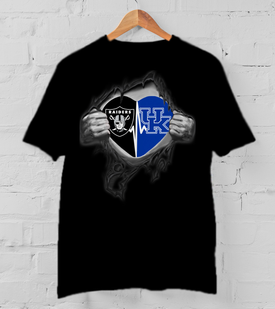 Raiders Heartbeat Split With Kentucky Wildcats T-Shirt