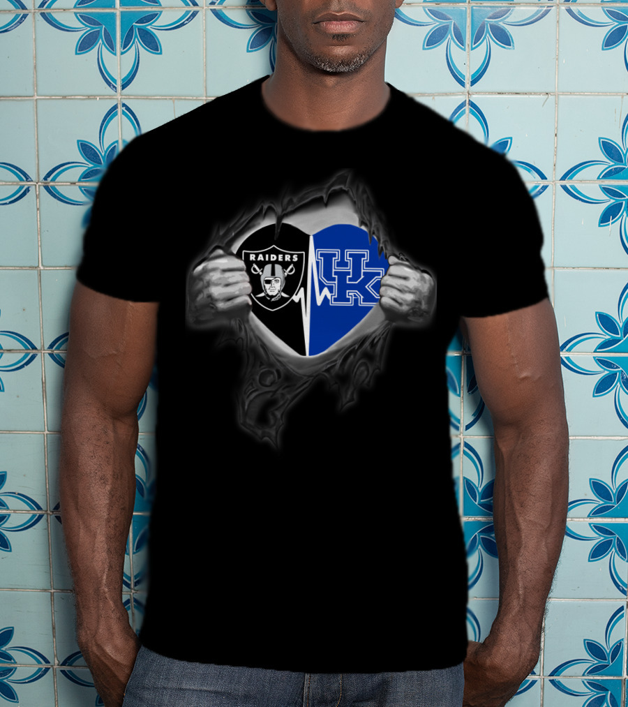 Raiders Heartbeat Split With Kentucky Wildcats T-Shirt