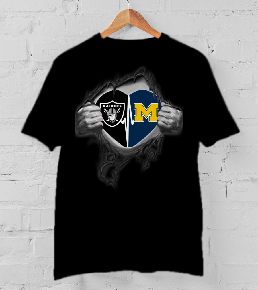 Raiders Michigan Wolverines Heartbeat Logo Fusion T-Shirt