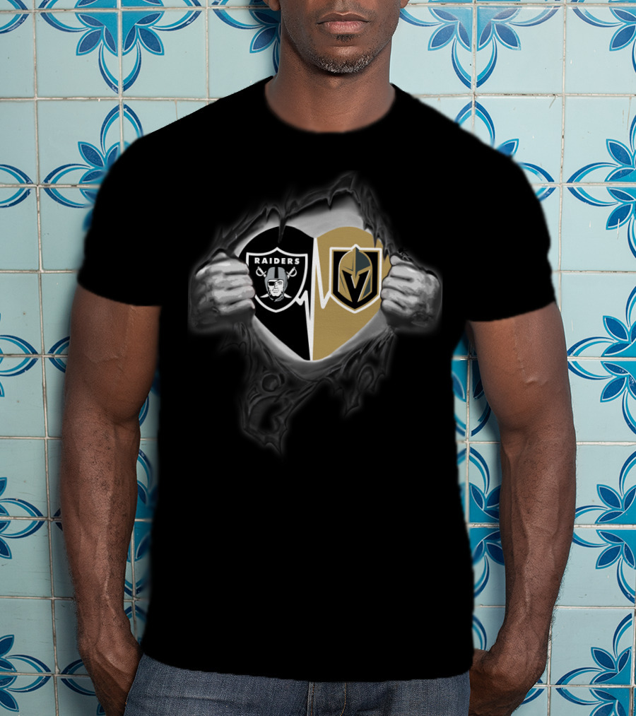 Raiders Vegas Golden Knights Heartbeat Fusion T-Shirt
