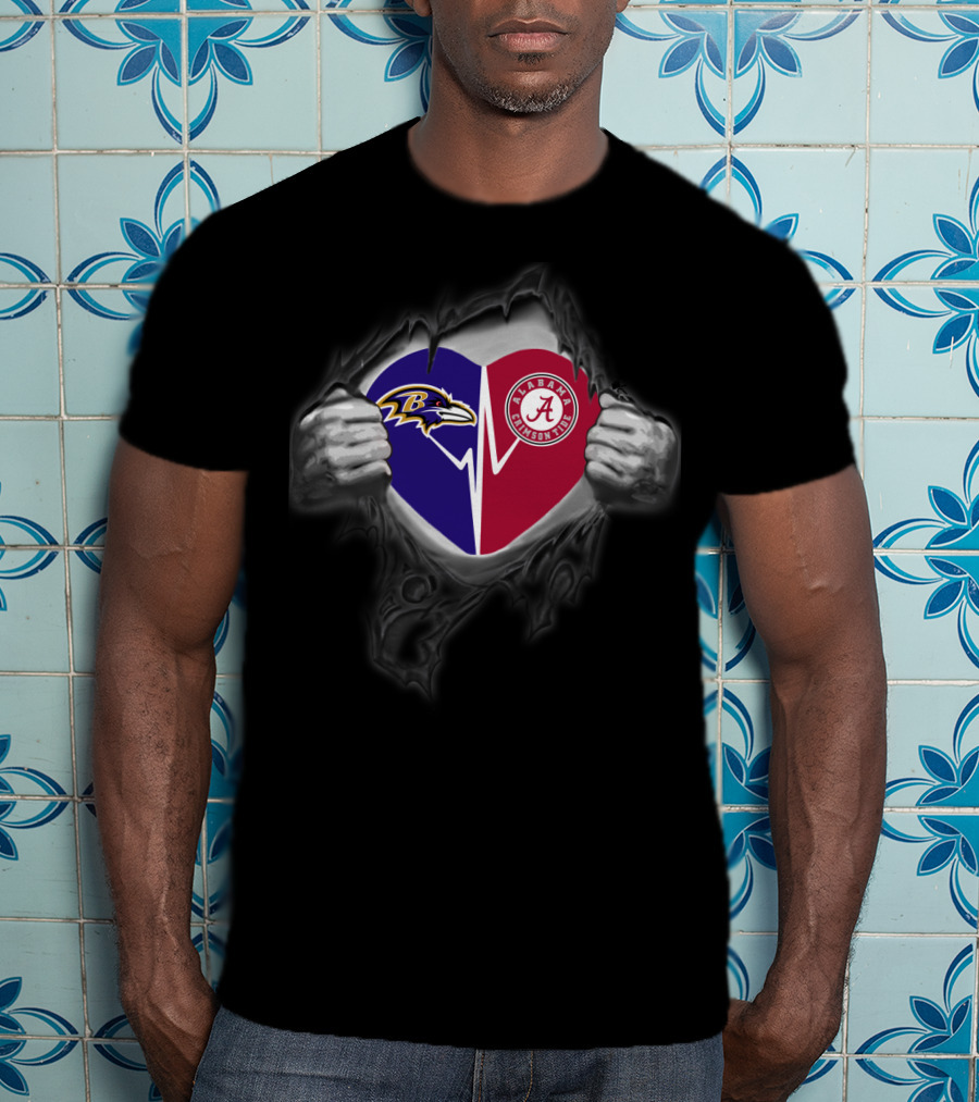 Baltimore Ravens Heartbeat Alabama Crimson Tide Fan Heart T-Shirt