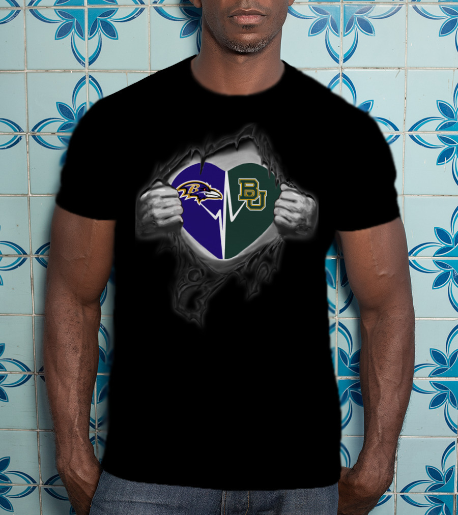 Baltimore Ravens And Baylor Bears Heart T-Shirt