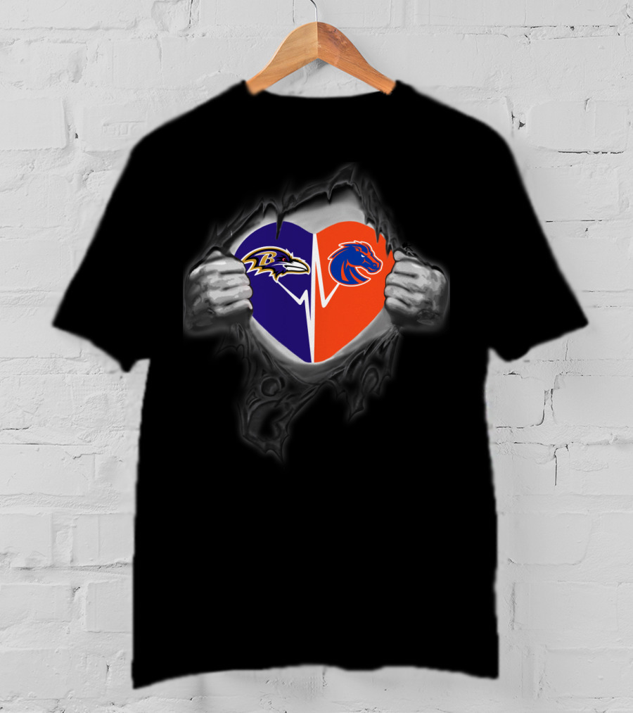 Ravens Boise State Broncos Heart Torn Open T-Shirt