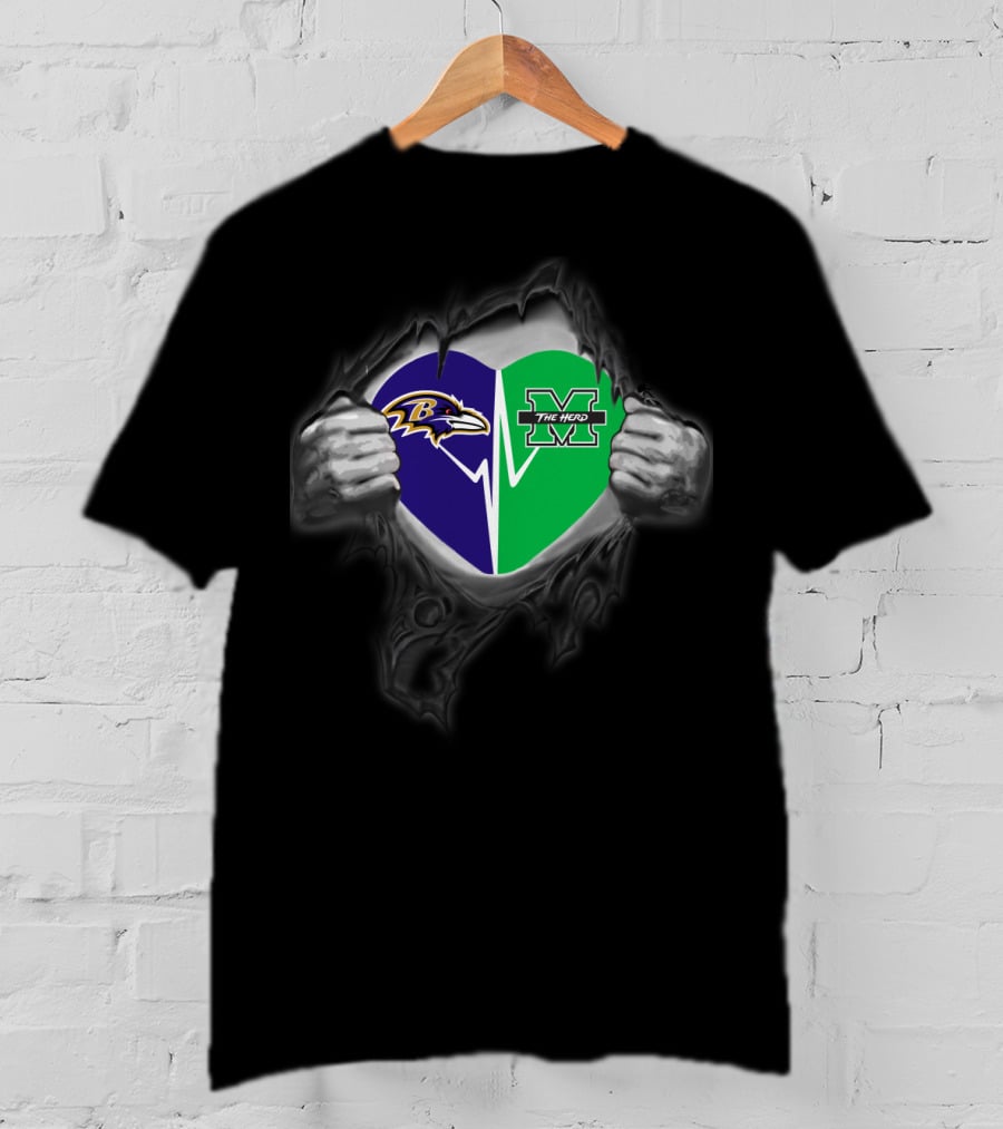Baltimore Ravens Marshall Thundering Herd Heart T-Shirt