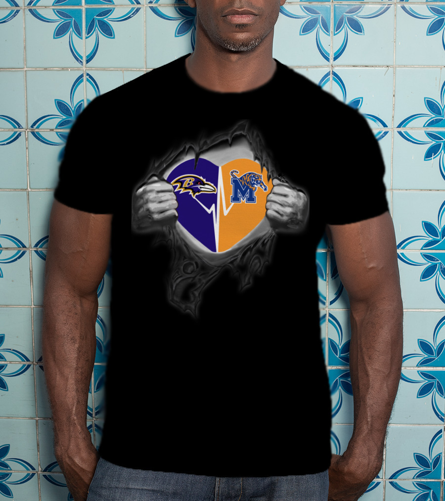 Baltimore Ravens And Memphis Tigers Heart T-Shirt
