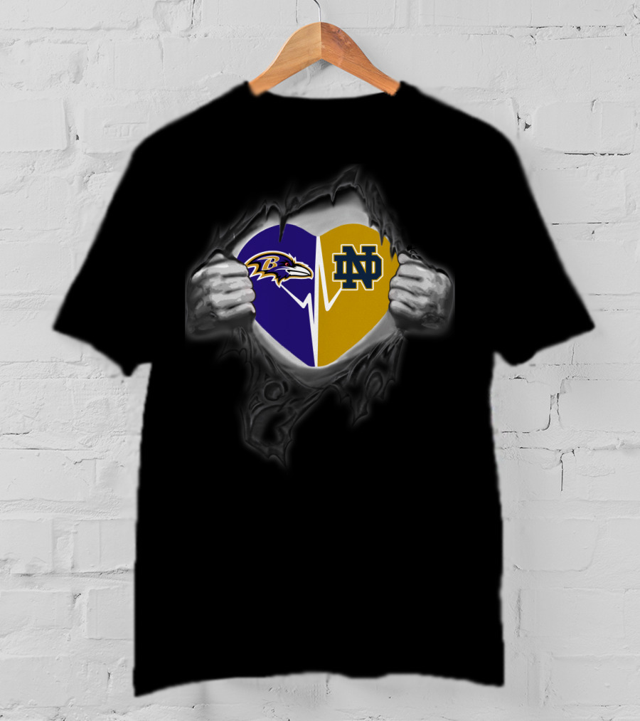 Baltimore Ravens Notre Dame Fighting Irish Heart Tear T-Shirt